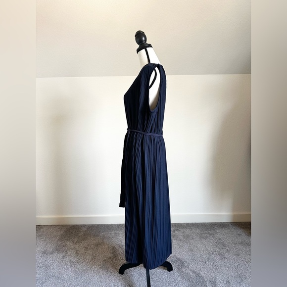 J Jill Navy Blue Pleated Sleeveless Boatneck Maxi Dress XL - Picture 3 of 10